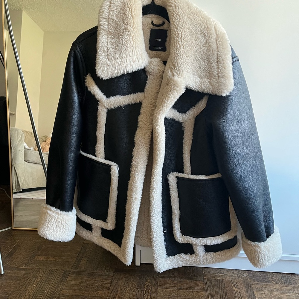 Mango Black and Cream Shearling Jacket